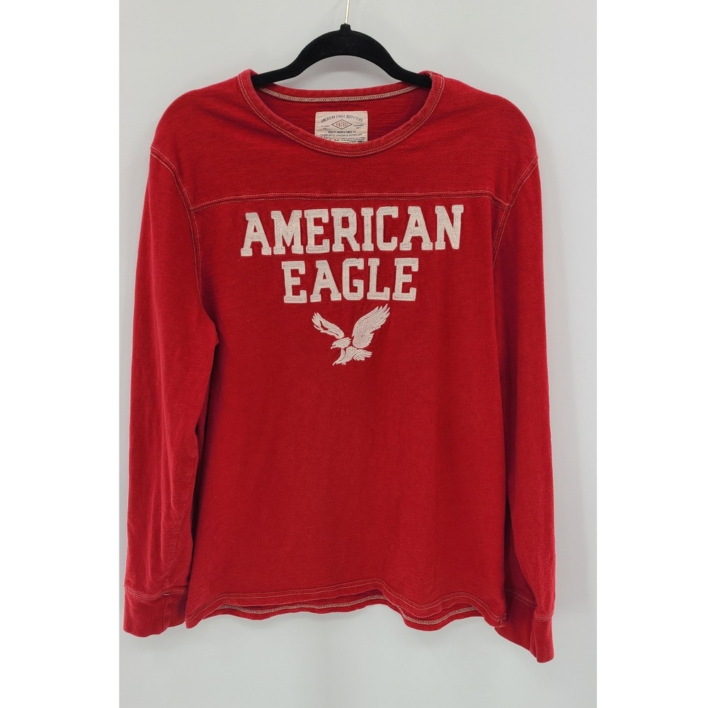 American Eagle Outfitters Men Red Long‎ Sleeve Spell Out Shirt Large Logo 2010s
